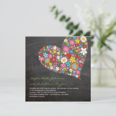 Spring Flowers Heart Whimsical Chalkboard Wedding Kaart (Staand voorkant)