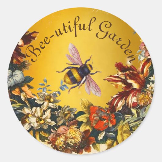 SPRING FLOWERS HONEY BEE / BEEKEEPER FLORAL RONDE STICKER (Voorkant)