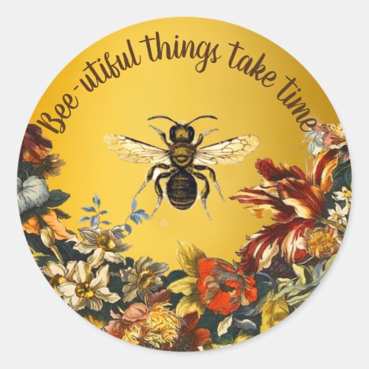 SPRING FLOWERS HONEY BEE / BEEKEEPER FLORAL RONDE STICKER (Voorkant)