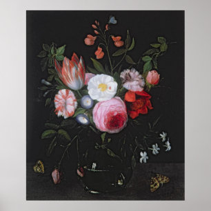Spring Flowers in een glazen vaas, 17e eeuw Poster