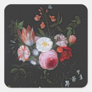 Spring Flowers in een glazen vaas, 17e eeuw Vierkante Sticker