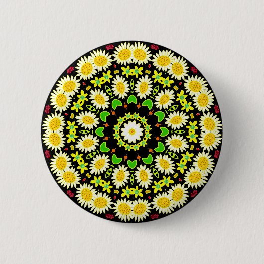 Spring Flowers Kaleidoscoop 09 Ronde Button 5,7 Cm (Voorkant)