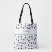 Spring Flowers & Leaves Pattern met Name Canvas ta Draagtas (Voorkant)