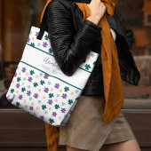 Spring Flowers & Leaves Pattern met Name Canvas ta Draagtas