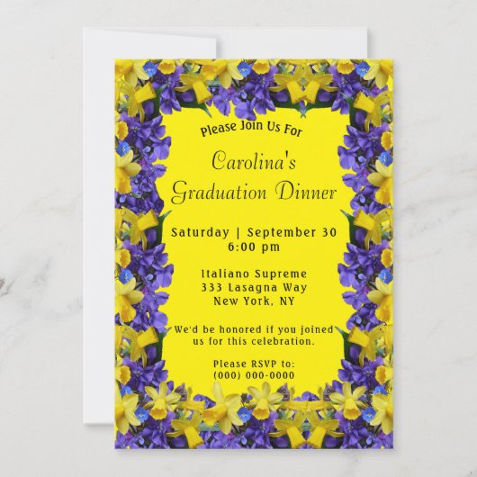 Spring Flowers Lijst Yellow Dinner Afstuderen Kaart (Voorkant)