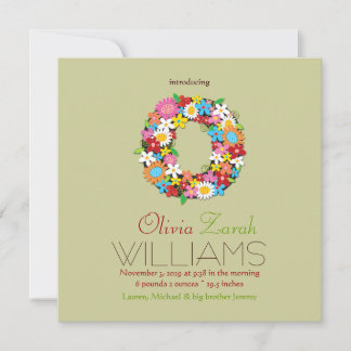 Spring Flowers Monogram Baby Girl Foto Birth Aankondiging