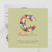 Spring Flowers Monogram Baby Girl Foto Birth Aankondiging (Voorkant / Achterkant)