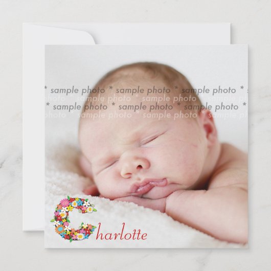 Spring Flowers Monogram Baby Girl Foto Birth Aankondiging (Achterkant)