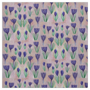 Spring Flowers, Paarse Crocus Illustration Fabric Stof