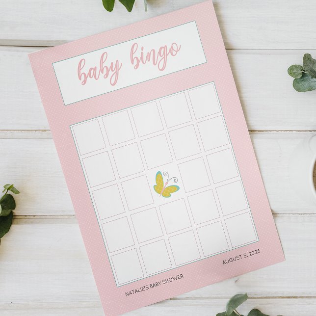 Spring Flowers Pink Butterfly Baby shower Bingo (Creator heeft geüpload)