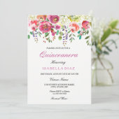 Spring Flowers Pink Peach Quinceanera Uitnodiging (Staand voorkant)