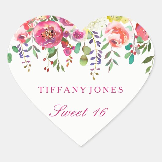 Spring Flowers Pink Peach Sweet 16 Hartelijk dank Hart Sticker (Voorkant)