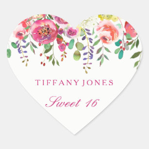 Spring Flowers Pink Peach Sweet 16 Hartelijk dank Hart Sticker