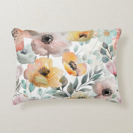 Spring Flowers Poppy Wildflower Waterverf Accent Kussen