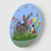 Spring Flowers, Robin en Bunny Rabbit Grote Klok (Hoek)