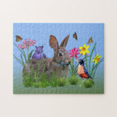 Spring Flowers, Robin en Bunny Rabbit Legpuzzel (Horizontaal)