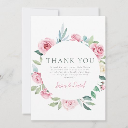 Spring Flowers Roze Circle Meisje Baby shower Bedankkaart (Voorkant)