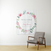 Spring Flowers Roze Circle Meisje Baby shower Wandkleed (In situ)