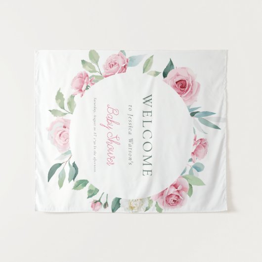 Spring Flowers Roze Circle Meisje Baby shower Wandkleed (Voorkant (horizontaal))