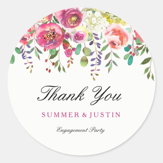 Spring Flowers Roze verlovingsfeest Dank je Ronde Sticker (Voorkant)