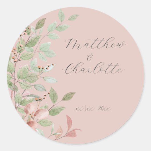 Spring Flowers Waterverf Roze bruiloft Ronde Sticker (Voorkant)