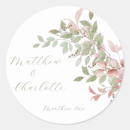 Spring Flowers Waterverf Roze bruiloft Ronde Sticker (Voorkant)