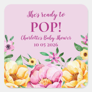 Spring Flowers Ze is klaar om Pop Baby shower Labe Vierkante Sticker