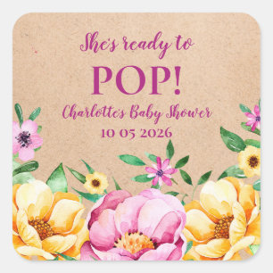 Spring Flowers Ze is klaar om Pop Baby shower Labe Vierkante Sticker