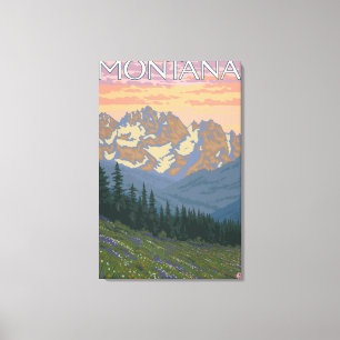 Spring FlowersMontanaVintage Travel Poster Canvas Afdruk