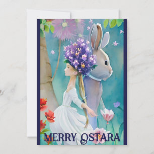 Spring Forest Flowergirl & Hare Ostara Equinox Feestdagenkaart