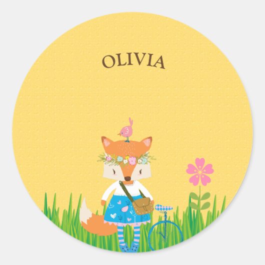 Spring Fox Meisje Ronde Sticker (Voorkant)
