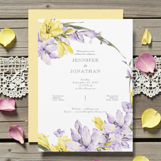 Spring Freesia Wreath Wedding Invitation
