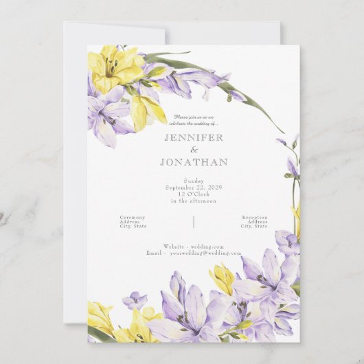 Spring Freesia Wreath Wedding Invitation (Devant)