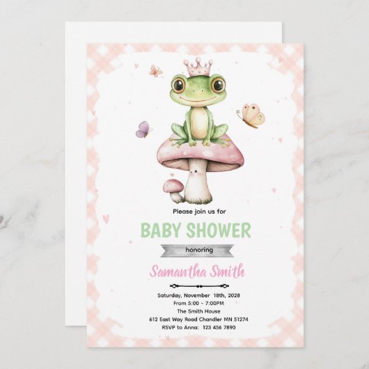 Spring frog baby shower invitation (Devant / Derrière)