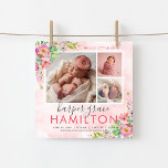 Spring Garden Baby Girl Photo Faire-part de naissa<br><div class="desc">Des cartes photos de petite fille imprimés sur mesure et abordables. Ce design de poutres douces a une bordure florale pastel avec des fleurs roses et violettes et de la verdure sur un arrière - plan d'aquarelle rose vif. Personnalisez le design avec le nom du bébé, l'anniversaire et les statistiques...</div>