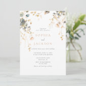 Spring Garden Boho Wildflowers Beige Blue Wedding Kaart (Staand voorkant)