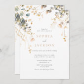 Spring Garden Boho Wildflowers Beige Blue Wedding Kaart (Voorkant / Achterkant)