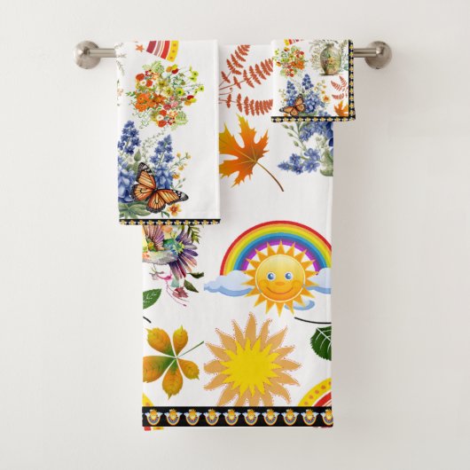 Spring Garden Butterfly Rainbow Sunshine groen Bad Handdoek (Insitu)
