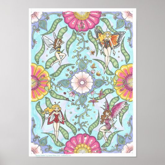 Spring Garden Fairy Bug Fantasy Art Mandala Poster (Devant)