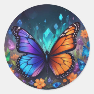 Spring Garden Fantasy Crystals Monarch Butterfly Ronde Sticker