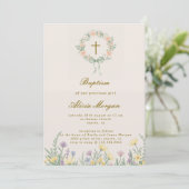 Spring Garden Floral Cross Baptism Invitation Kaart (Staand voorkant)