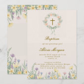 Spring Garden Floral Cross Baptism Invitation Kaart (Voorkant / Achterkant)