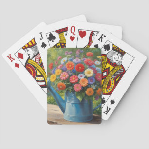 Spring Garden Flowers in Watering Can Waterverf Pokerkaarten