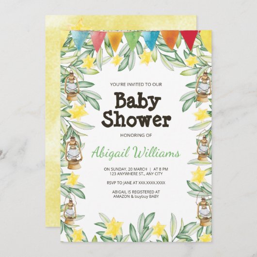 Spring Garden Greenery Baby shower Kaart (Voorkant / Achterkant)