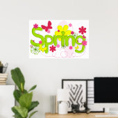 Spring Garden Typography Flowers Butterflies Poster (Thuiskantoor)