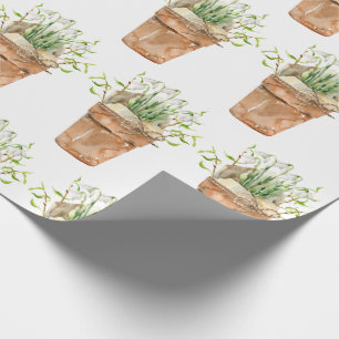 Spring Garden White Flowers in een Waterverf Pot Cadeaupapier