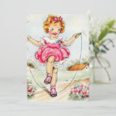 Spring  Girl Jump Roping Feestdagenkaart (Staand voorkant)
