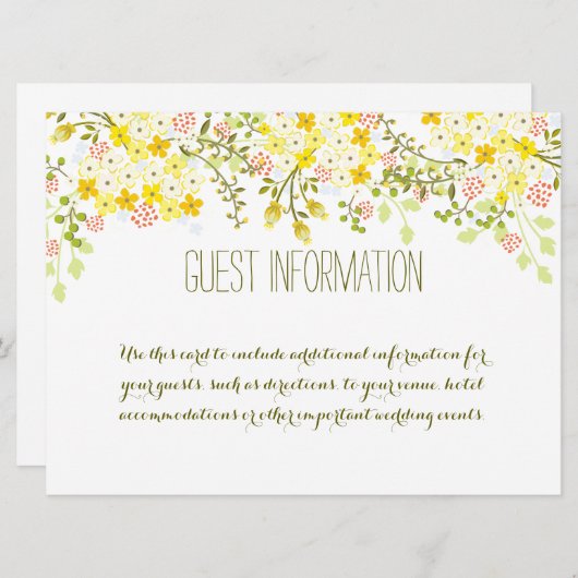 Spring Glory Yellow Floral Wedding Info Kaart (Voorkant / Achterkant)