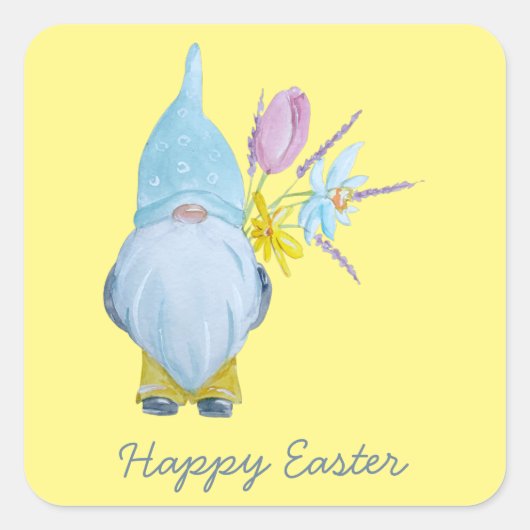 Spring Gnome Happy Pasen Vierkante Sticker (Voorkant)