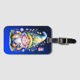 Spring Gnome with Bunny and Bluebird Bagagelabel